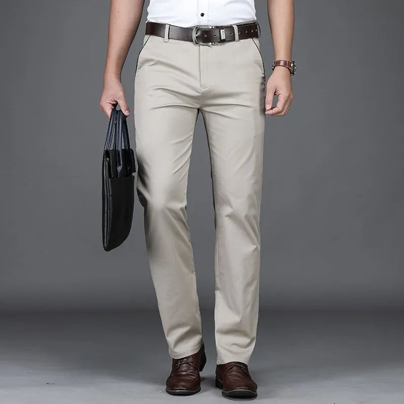 Classic Style Summer Men's Thin Cotton Casual Pants Business Fashion Stretch Loose Straight Beige Trousers Male Brand Clothes