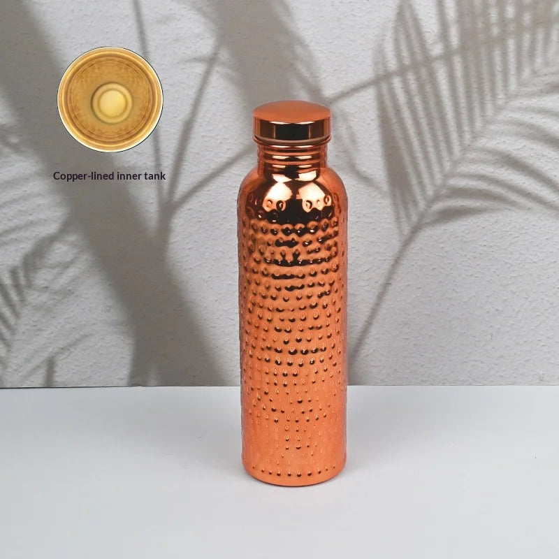 New 800ML Electroplated Copper Water Bottle One-Click Open Lid Stainless Steel Hammer Pattern Cup Sports Water Bottle