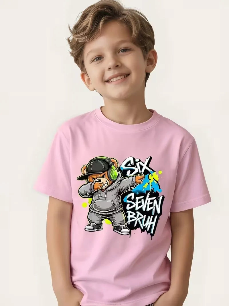 Summer Fashion Boys Cotton T-Shirt  Brush SIX SEVEN 67 Digital Puzzle Print Kids Casual Top Children's Short Sleeved Tee Shirt