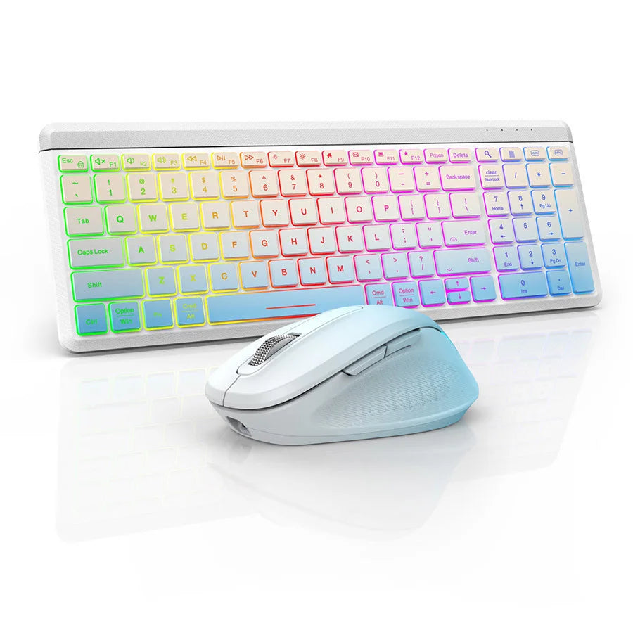 JOMAA Bluetooth USB Wireless Keyboard Mouse Set for Computer Laptop Tablet Colors Backlit Keyboard Set for Windows Macos