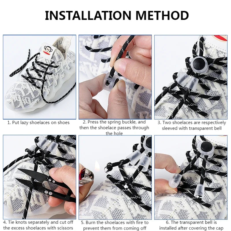1 Pair Lazy Laces Elastic For Sneakers Snap Lock Shoelaces Without Ties Suitable For Children And Adults Round Shoelace Artifact