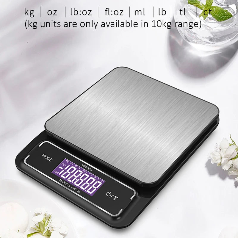 6kg/0.1g 10kg/1g Digital Electronic Kitchen Scale LCD Display Fully Waterproof Stainless Steel Measuring Weighing Baking Tool