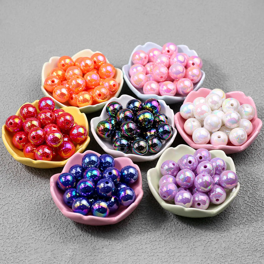 Pen Beaded Acrylic Round Loose Beads AB Color 16mm 20Pcs for Jewelry Making Handmade Craft Supplies Bracelet Necklace Earring