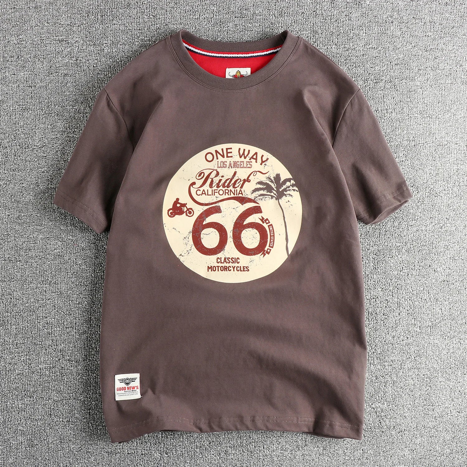 Summer American Retro Short Sleeve O-neck Letter Motorcycle Printed T-shirt Men's Fashion 100% Cotton Washed Casual Youth Tops