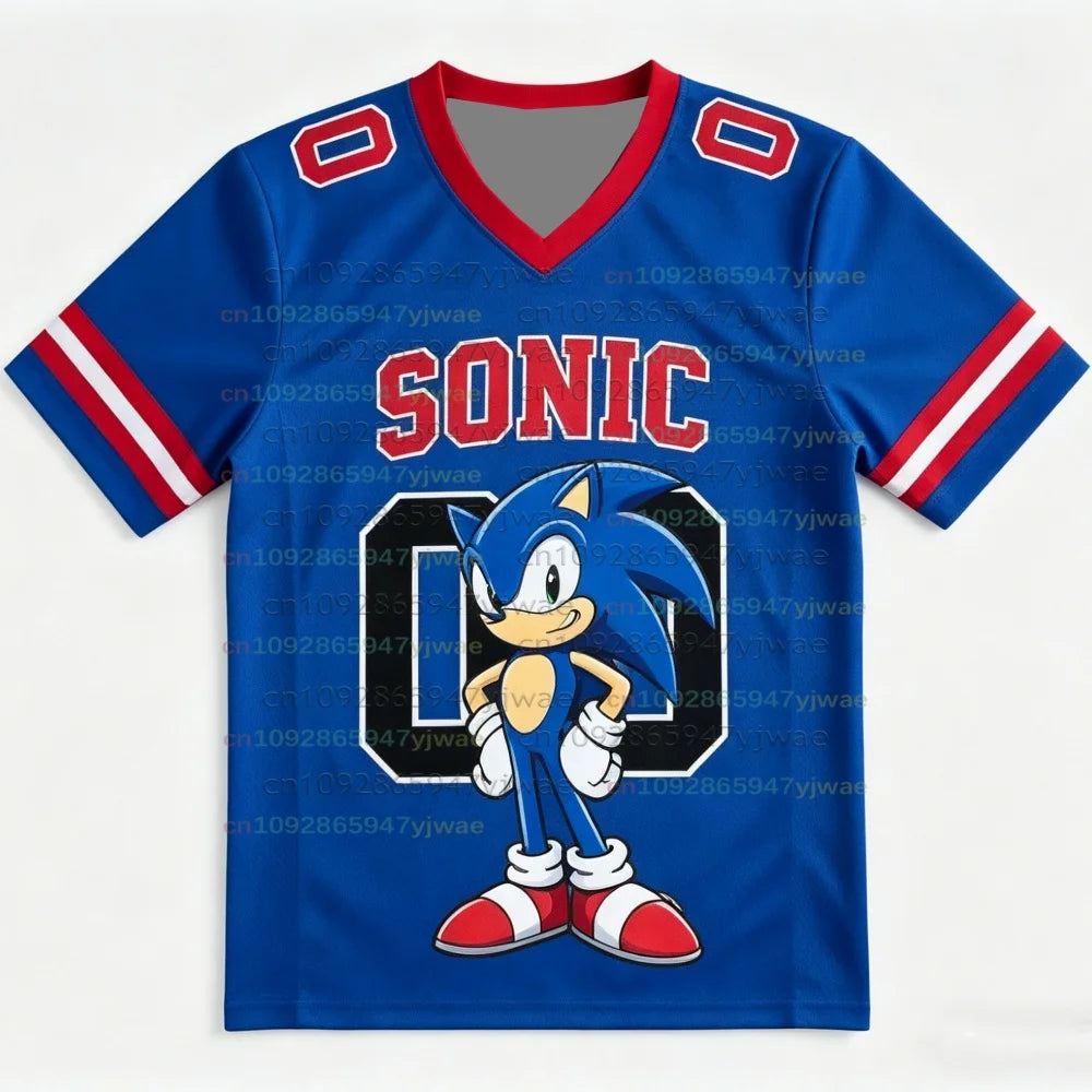 Personalized Sonic  Football Jerseys For Adult/Kids Summer V-neck Sports T shirts Sonic Cosplay Clothing Kids Football T Shirts