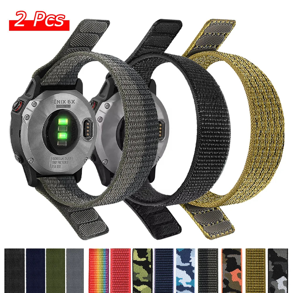 26mm 22mm Nylon Loop Watch Band For Garmin Fenix 8 8Pro 7 7X 6 6X 5X/Forerunner 970 965/Enduro 3 2/Instinct 3 2X QuickFit Strap