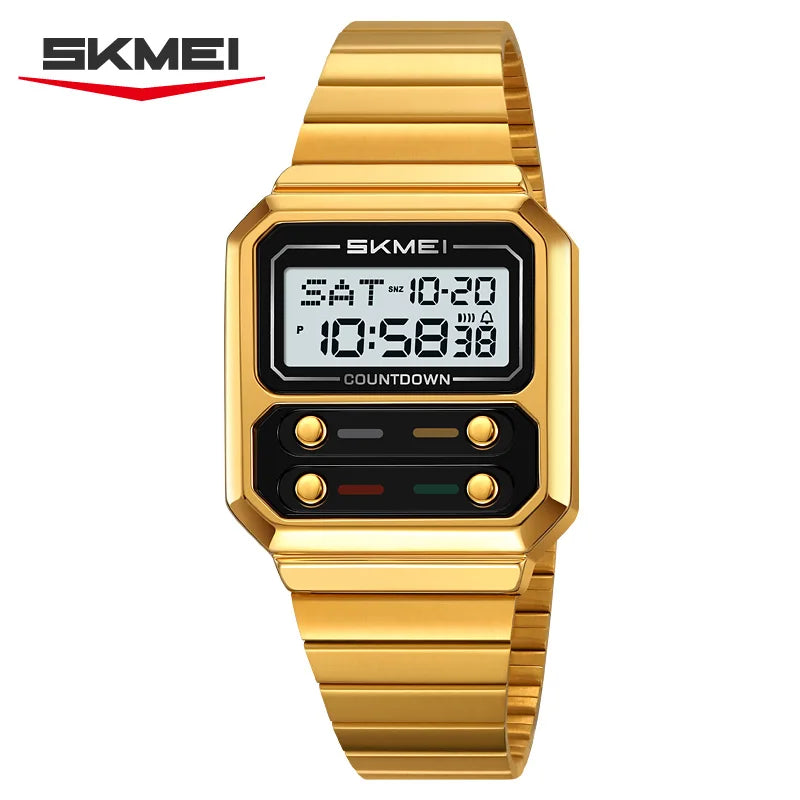 SKMEI 2448 Luxury Stainless Steel Digital Watch for Men Waterproof Countdown Shockproof Mens Wristwatches Relojes Para Hombre