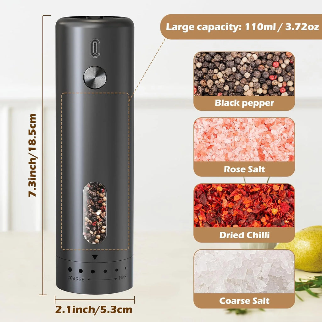 External Adjustable Electric Pepper Grinder Large Capacity Salt and Pepper Mill Rechargeable Electric Spice Grinder Kitchen Tool