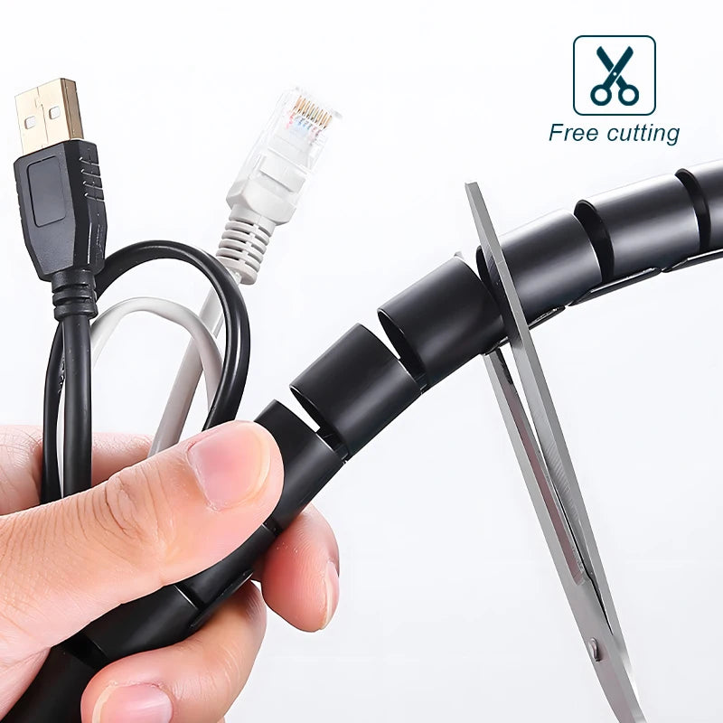 Black Cable Wire Protector Cable Organizer Management Pipe Flexible Wire Wrap Line Coiled Tube Office Cord Sleeve Cover 2M