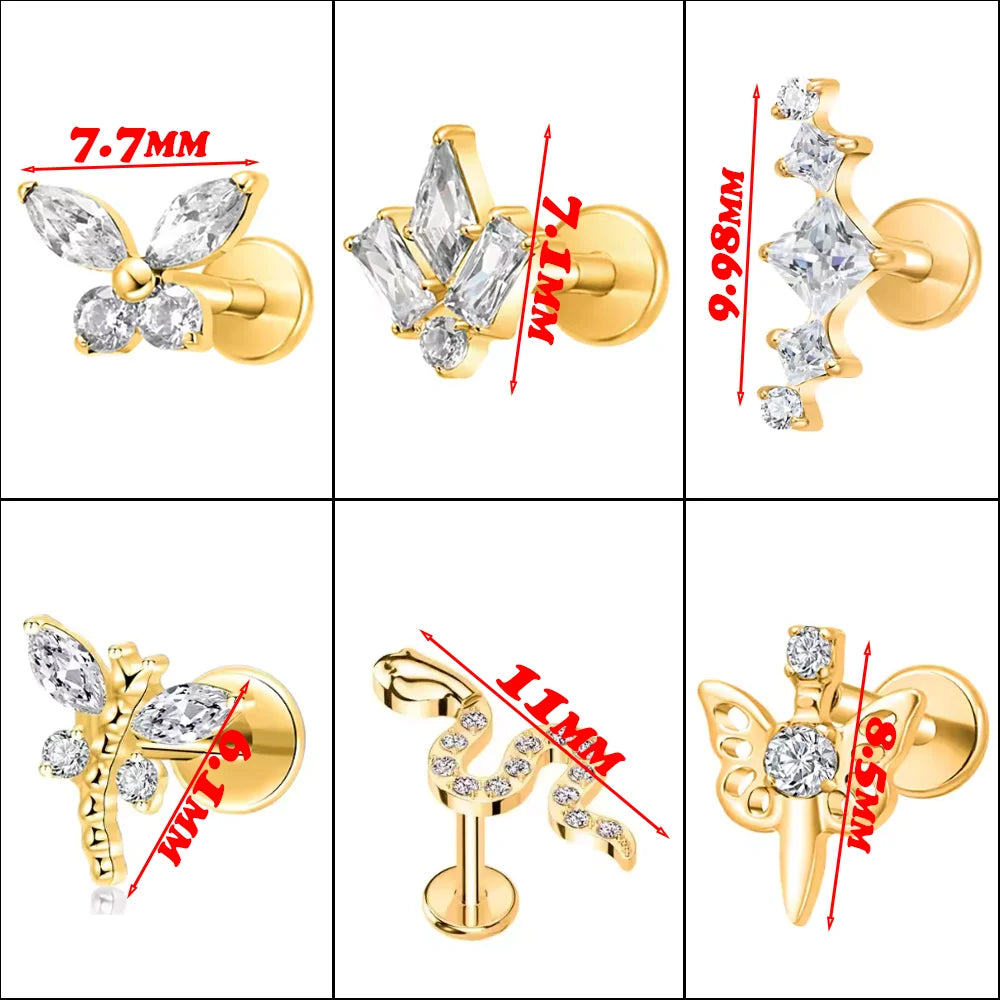 PUTITUP F136 Titanium Alloy Classic Luxury Combination Ear Studs Fashionable Ear Cartilage Lip Studs Body Piercing Jewelry