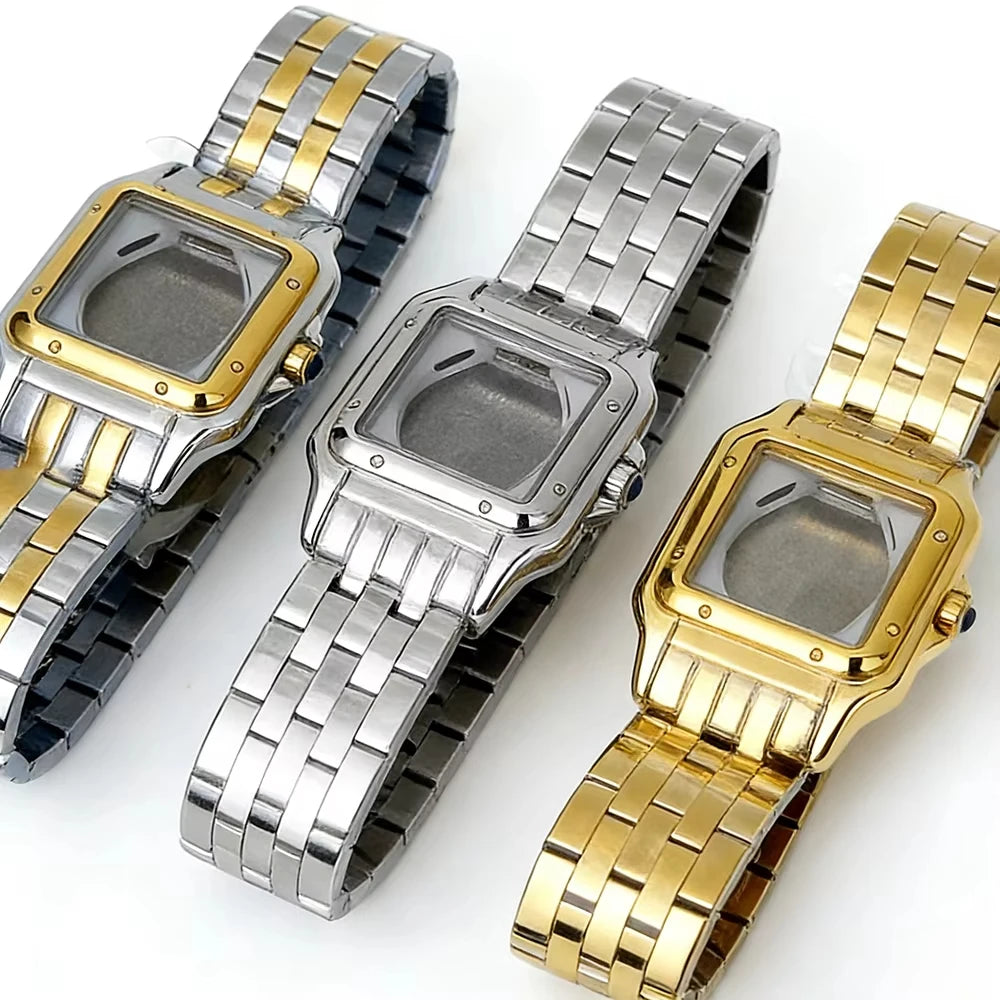26.5mm Square Diamond Watch Case Fit 19mm Dial Two Blue Sword Shape Hands for Y120 Quartz Panther Cartier Movement Mod Parts