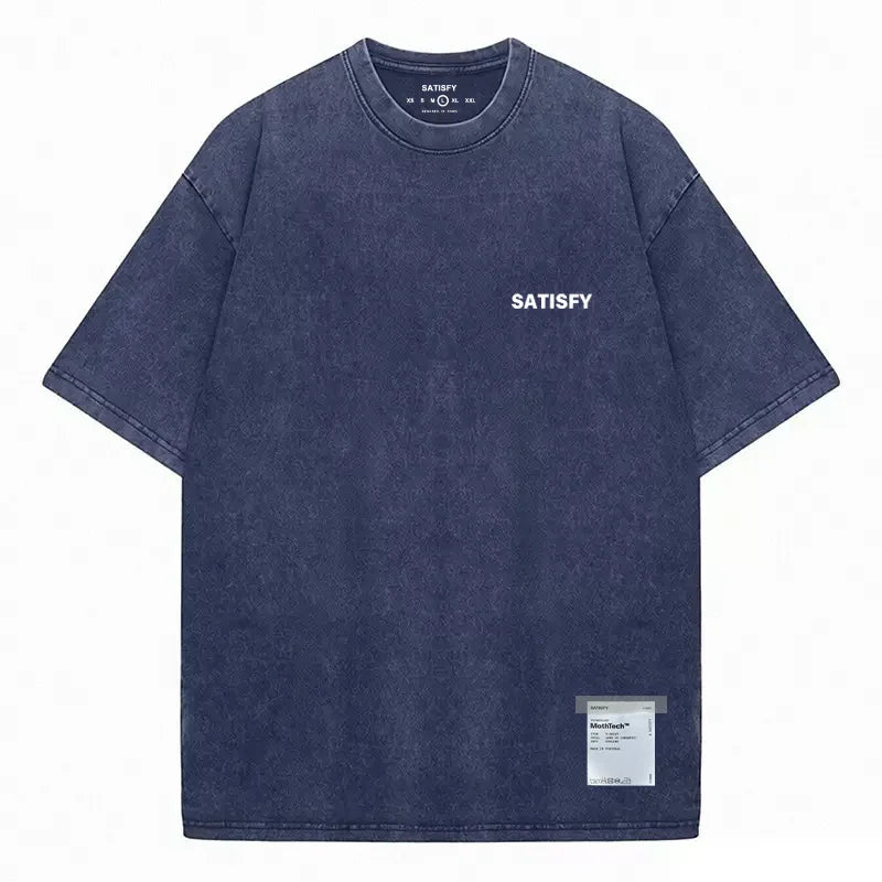 Trendy SATISFY Running MothTech Muscle Round Neck Distressed Pure Cotton Printed Short Sleeve T-Shirt Casual Loose Fit Youth