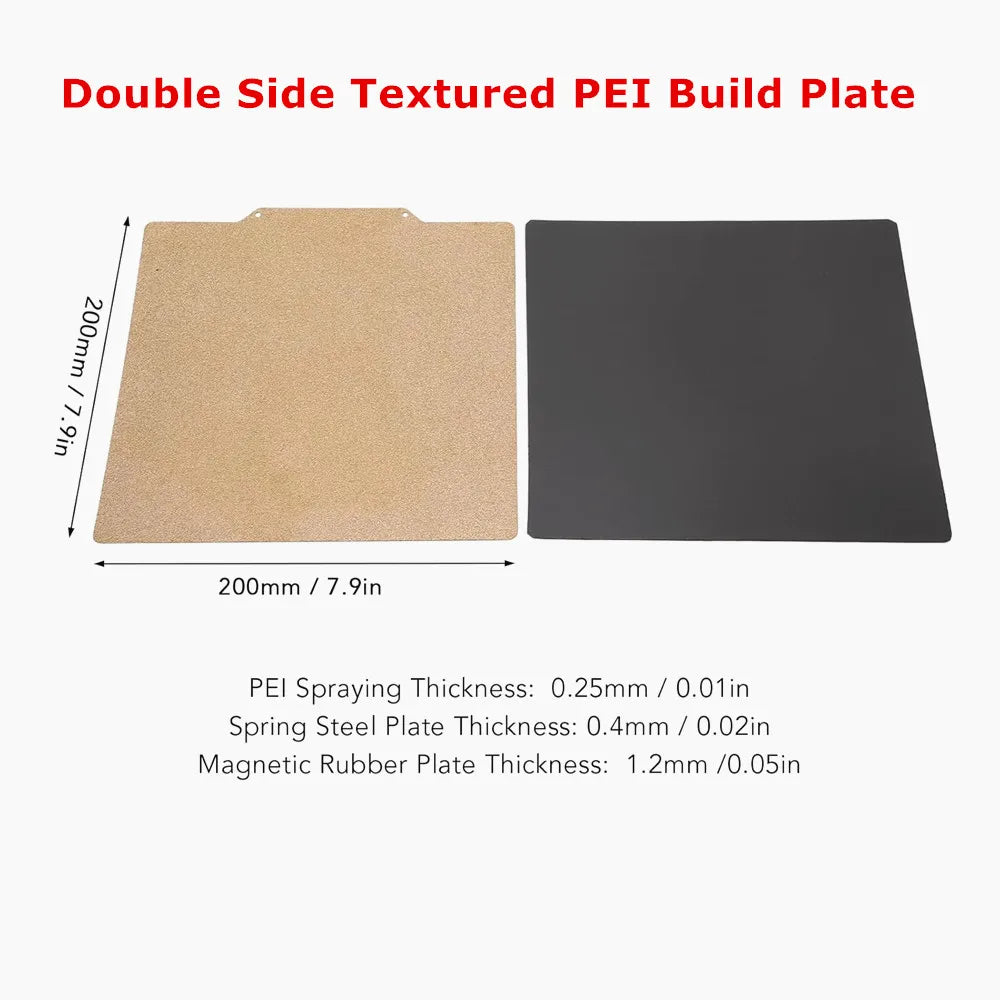 Double Sided Textured PEI Sheet 200x200mm Magnetic Build Plate PET PEO PEI Spring Steel Bed Strong Adhesion for Voron 3D Printer