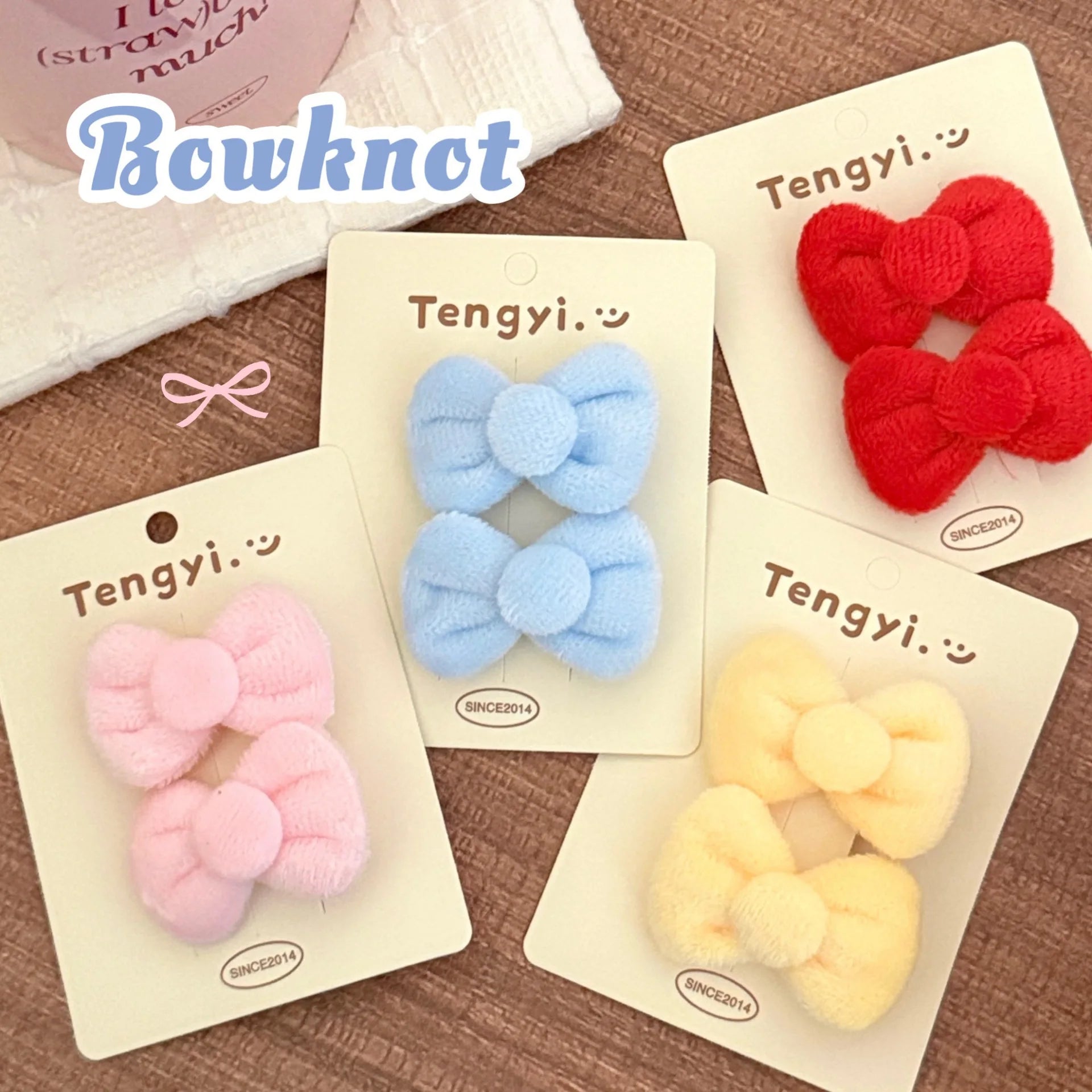 2/8 Pcs Cute Plush Tie Hair Clip Set with Side Clips for Student Decoration and Broken Hair Clips