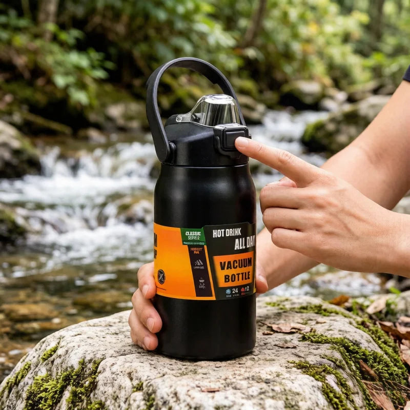 Outdoor Thermos Portable 304 Stainless Steel Thermal Mug, Vacuum Flask Cold & Hot Sports Water Bottle with Straw