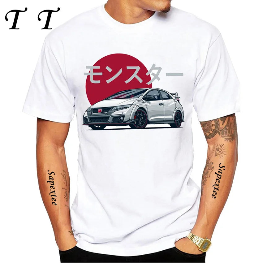 Retro Civic Type R FN2 Black T-Shirt New Summer Men Short Sleeve JDM Legends Print Tshirts Boy Casual Tops Car Sport White Tees
