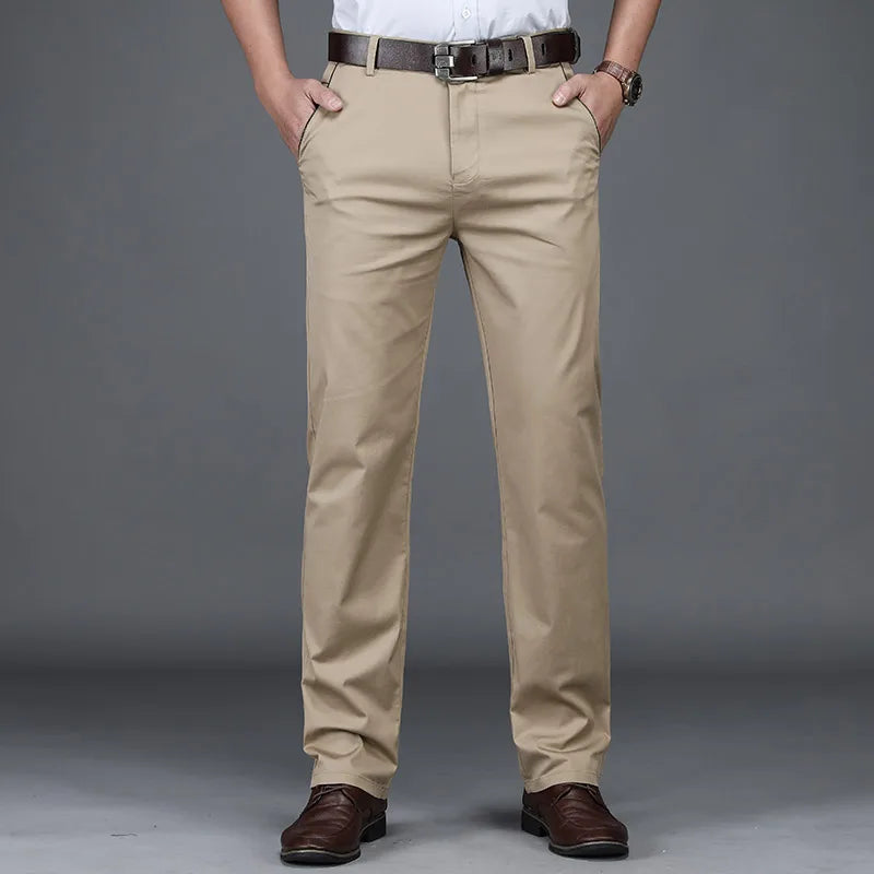 Classic Style Summer Men's Thin Cotton Casual Pants Business Fashion Stretch Loose Straight Beige Trousers Male Brand Clothes
