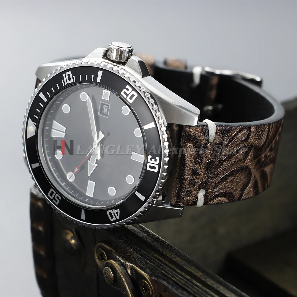 Genuine Calfskin Watch Strap 20mm 22mm for Seiko for Omega Leather Watchbands Printed Pattern Brown Women Men Watch Accessories