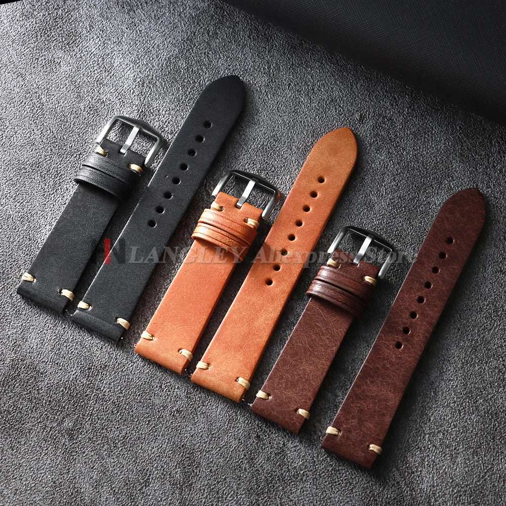 Handmade Stitching Cowhide Watch Straps 18mm 19mm 20mm 21mm 22mm Matte Leather Strap for Seiko for Omega Quick Release Watchband