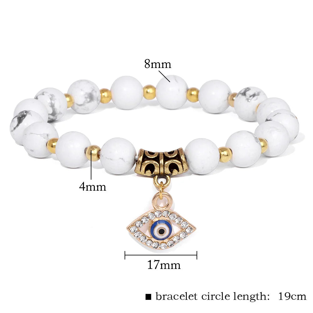Green Aventurine Stone Card Bracelet Turkish Evil Eye Pendant Bracelets For Women Men Luck Protection Pray Meditation Jewelry