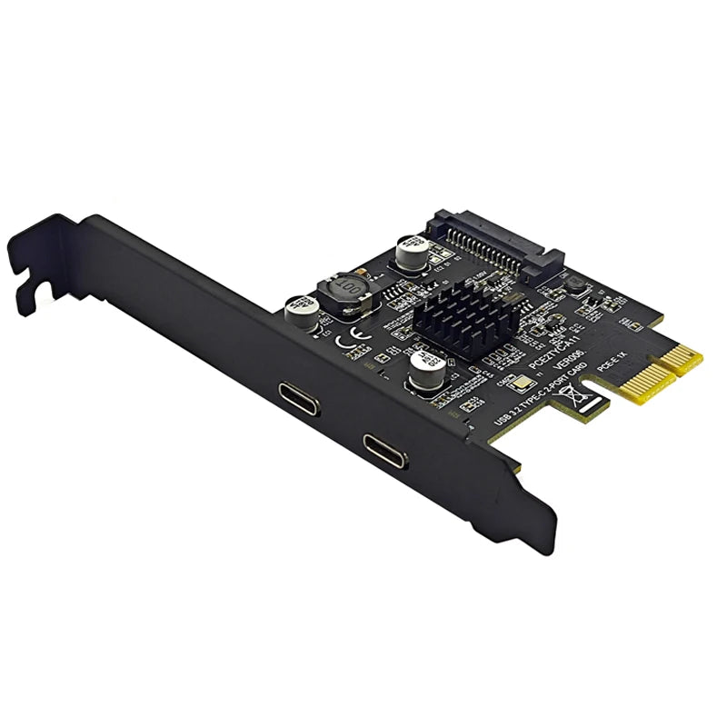 SATA Power USB3.2 Gen2 10Gbps ASM3142 Chip 2Port TYPE-C PCIE Card for Desktop PC PCI Express 3.0 X1 to Dual USB-C Expansion Card