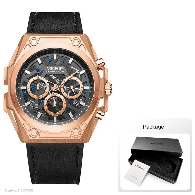 MEGIR Blue Watch Men Stainless Steel Dress Wrist Watch Man Waterproof Chronograph Quartz Watches Relogio Masculino часы мужские