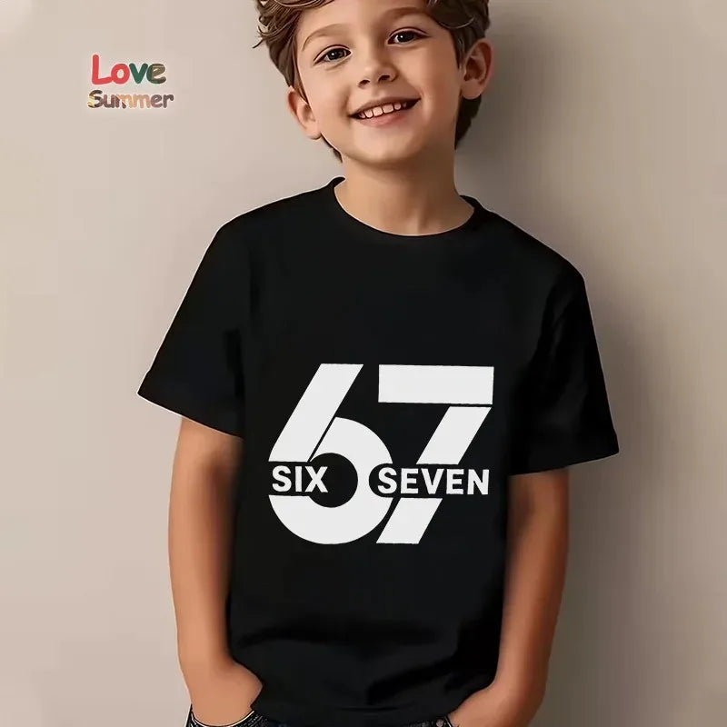 Boys T Shirts 6 To 7 Years T-Shirt 67 Number Print Casual Italian Brainrot Summer Top Suitable for Funny Gift for Casual Attire