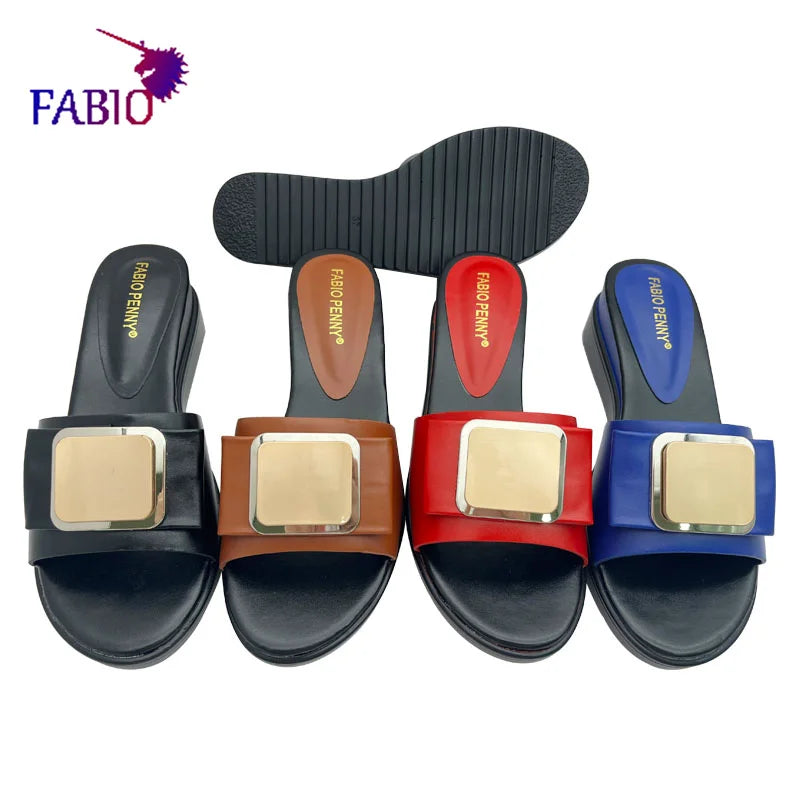 FABIO PENNY's 2026 new popular exquisite metal fashion thick-soled design slippers summer parties comfortable ladies' slippers