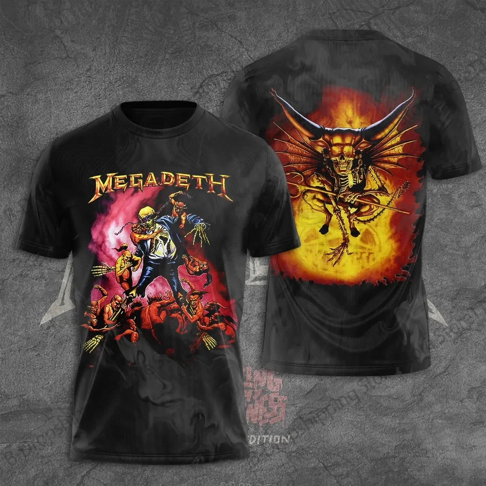 Mens T Shirt Rock Megadeth Band 3D Print T-shirt Men Fashion Short Sleeve Tops Tees Kids Clothing Punk Hip Hop Harajuku Tops