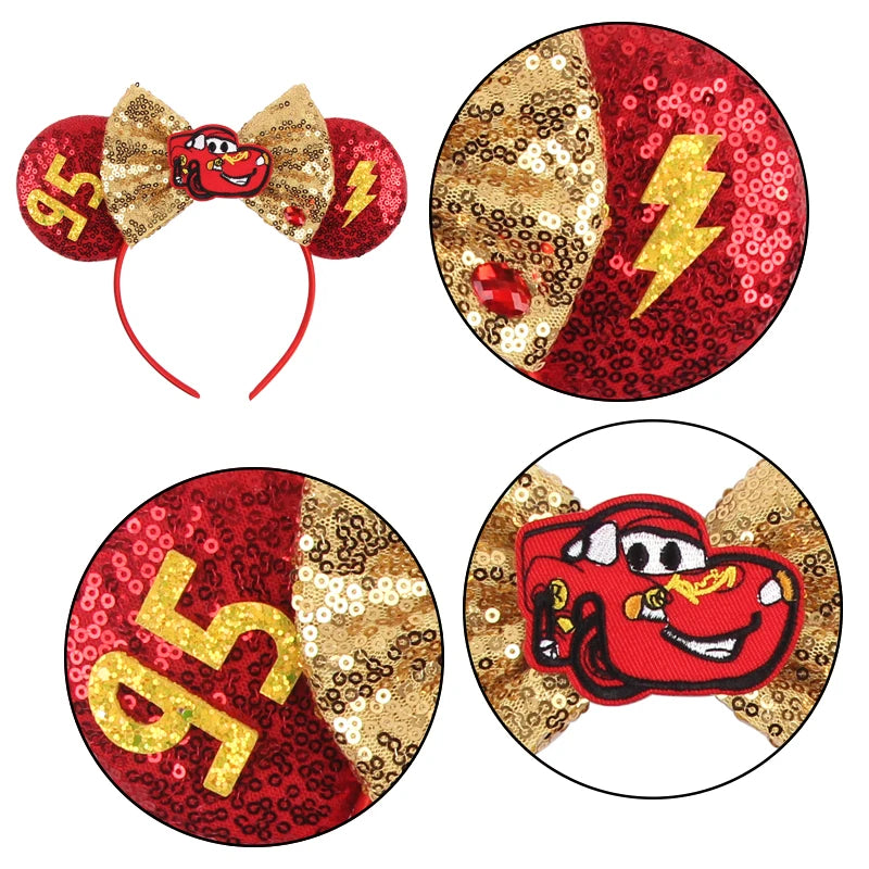 2025 New Style Mickey Minnie Ear Headband Sequin Bows Girl Adult Kids Halloween Party Cosplay Hair Accessories Princess Hairband