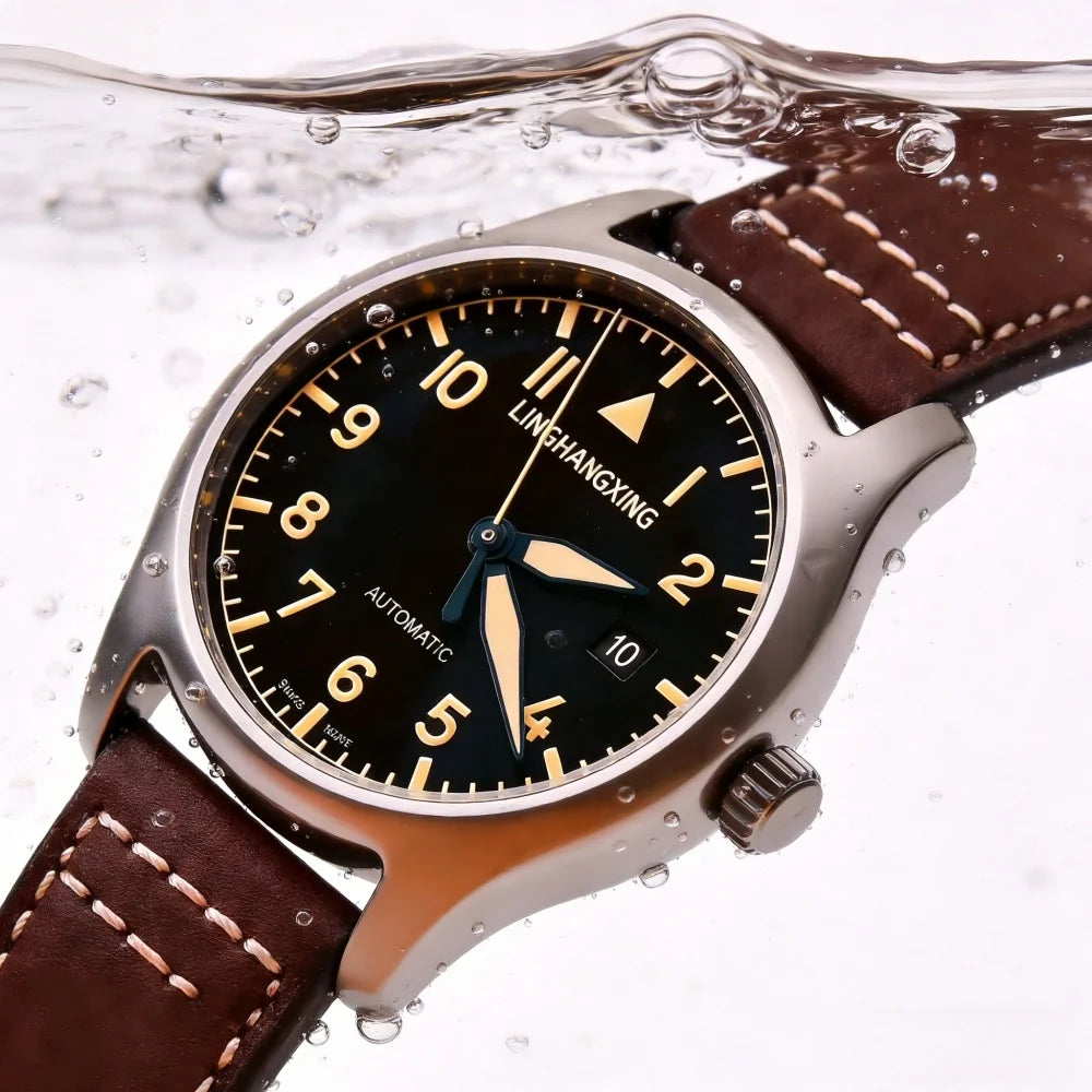 2026 New LINGHANGXING Men's Fashion Watch Movement Luminous Dial Genuine Leather Band Business Casual