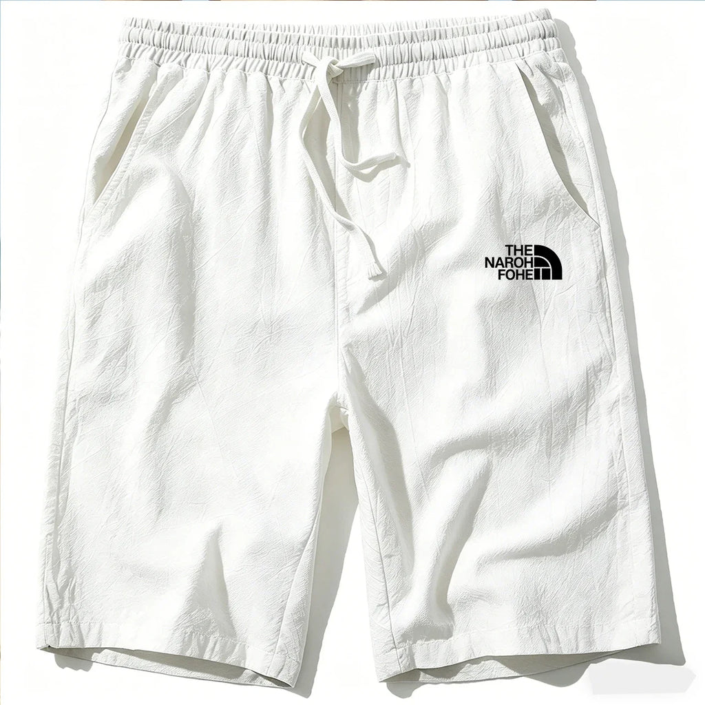 Men Cotton Linen Shorts Summer Lightweight Breathable Casual Beach Style Shorts Basic Solid Color Sweatpants Elastic Waist