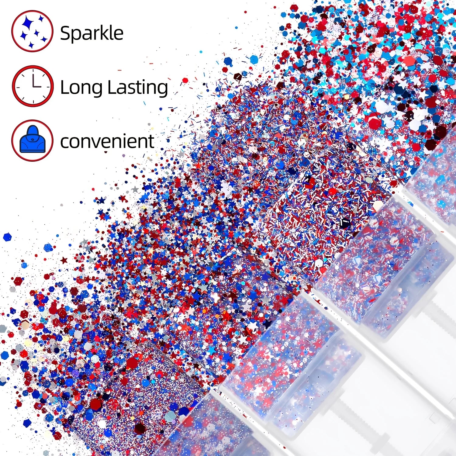 Patriotic Glitter Body Paint Stick with Makeup Remover Cloth, Red White Blue Face Paint for 4th of July, Sports Games