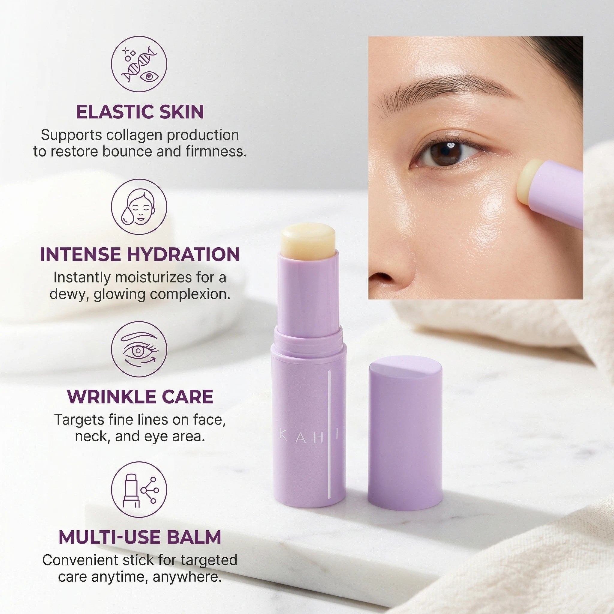 KAHI Eye Balm Stick Acetyl Hexapeptide 8 Dark Circles Wrinkle Reduction Puffiness Care Metal Head Massage Korean Skincare