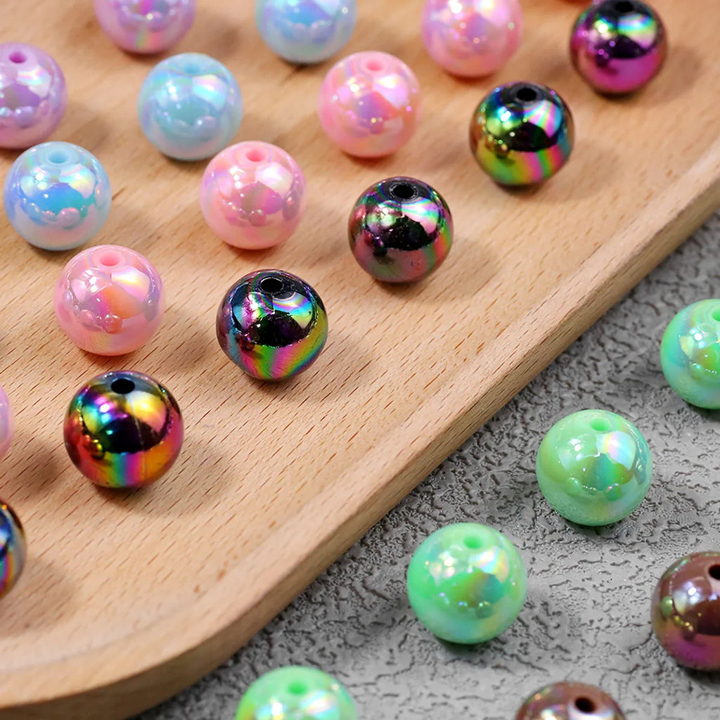 Pen Beaded Acrylic Round Loose Beads AB Color 16mm 20Pcs for Jewelry Making Handmade Craft Supplies Bracelet Necklace Earring