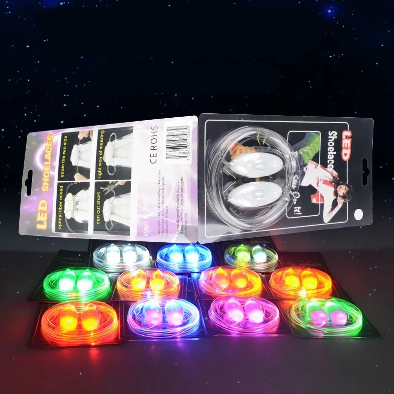 LED Sport Shoelaces Night Luminous Shoelaces Glow Shoe Strings Round Flash Light Shoelaces for Women Men No Tie Lazy Shoe Laces