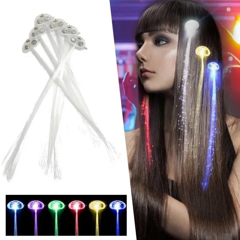 5/30PCs Colorful Luminous Braids Butterfly Glitter Fiber Optic Hair LED Silk Braids Bar Prom Aid Supplies Hairband Hair Decor