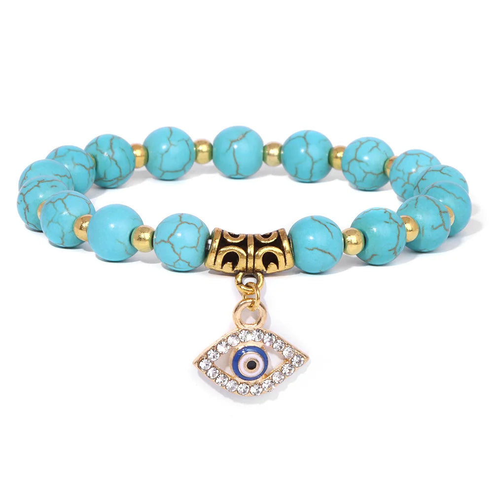 Green Aventurine Stone Card Bracelet Turkish Evil Eye Pendant Bracelets For Women Men Luck Protection Pray Meditation Jewelry