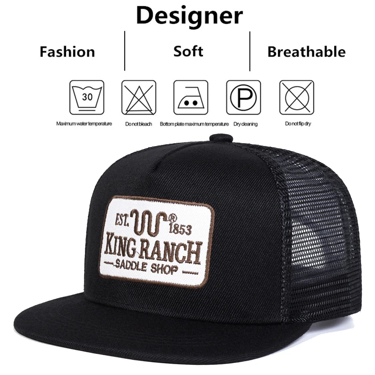 Unisex KING RANCH Embroidery Hip-hop Net Hats Spring Summer Outdoor Adjustable Casual Baseball Caps Sunscreen Hat Sports Cap