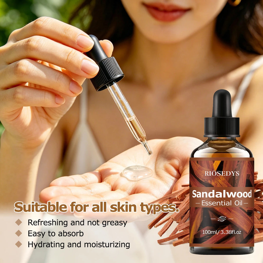 SANDALWOOD ESSENTIAL OIL moisturizing and nourishing massage oil suitable for skincare, fragrance, massage, and all skin types.