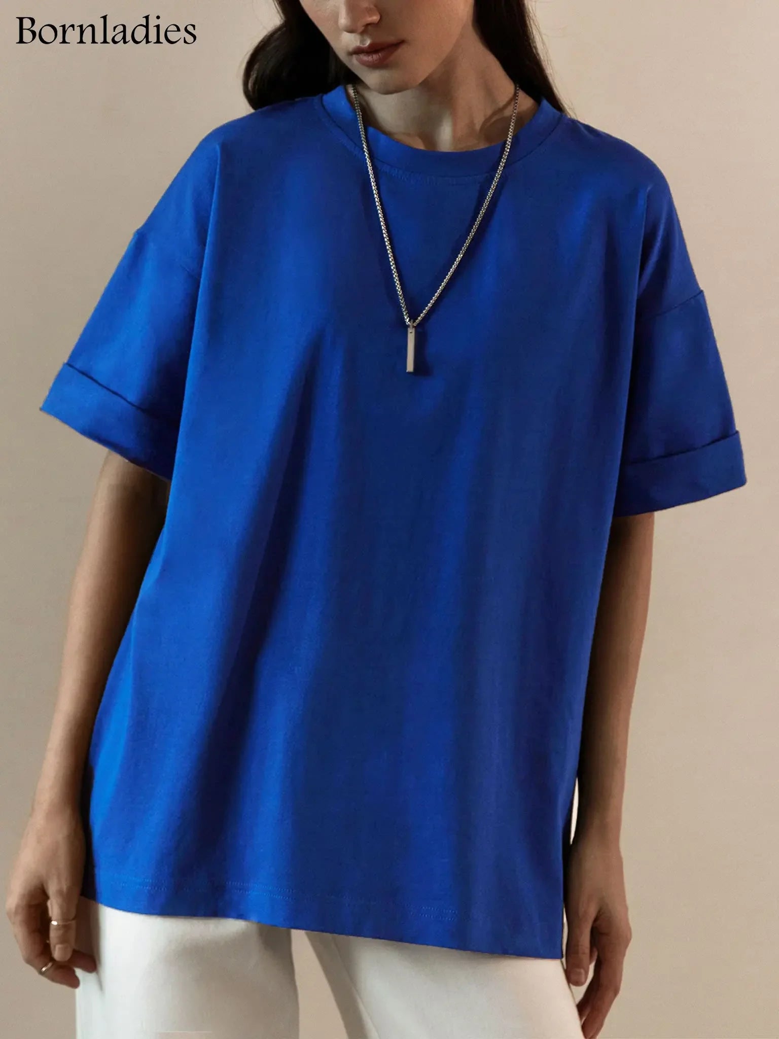 Bornladies 2025 Women's Summer 100% Cotton T-shirt Bottoming Basic Fashionable Solid Lady Short Sleeve Loose Tops Shirts