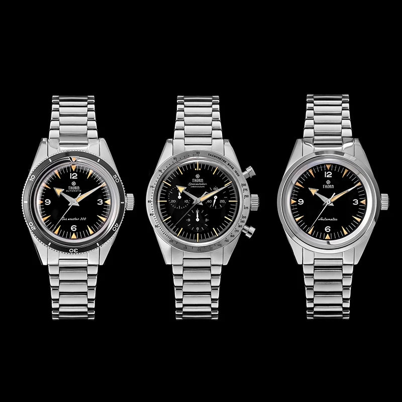 Thron T026 Mechanical Watch PT5000/Swiss Ronda Movement Men's WatchSapphire Crystal 316L Stainless Steel Vintage Style Watch