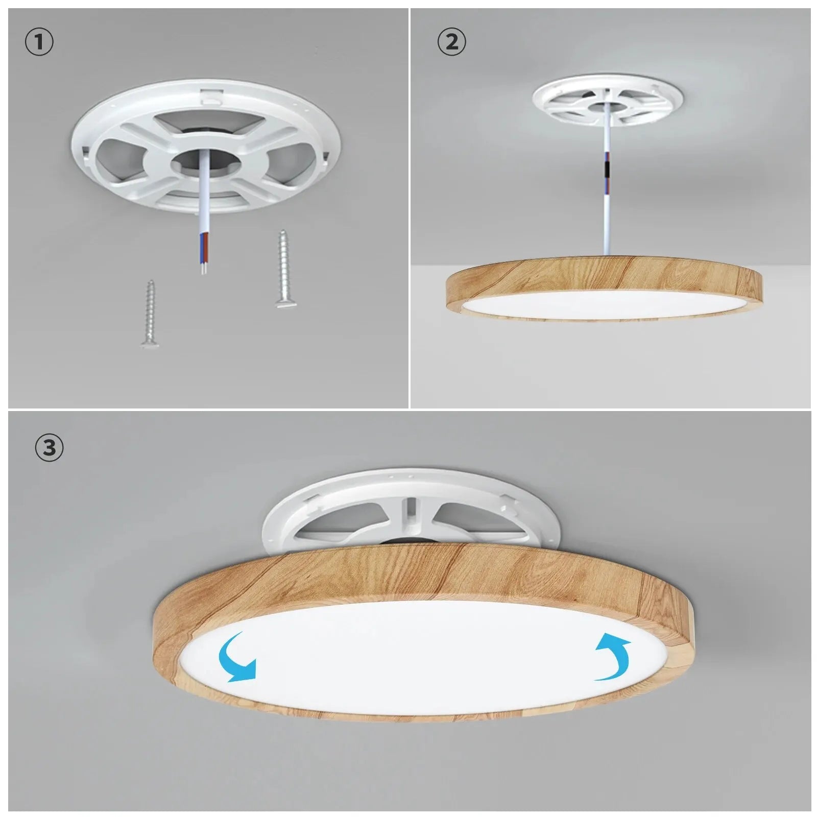 LVL LED Ceiling Light Wood Grain & White 3 in 1 Lighting Colors Home Lighting Kitchen Bedroom Bathroom Round Flush Ceiling Lamp