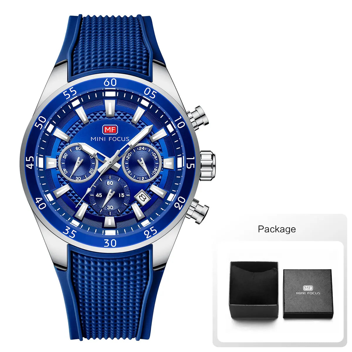 MINI FOCUS Men's Quartz Watch Multifunctional Chronograph Luminous Waterproof Casual Sport Wristwatch with Silicone Strap 0627G