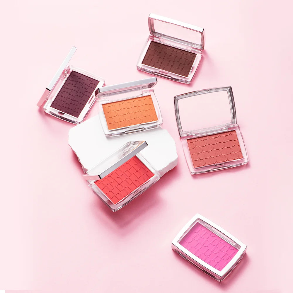 Matte Embossed Blush Palette High Pigmented Pink Coral Cheek Blush Powder With Professional Makeup Brush