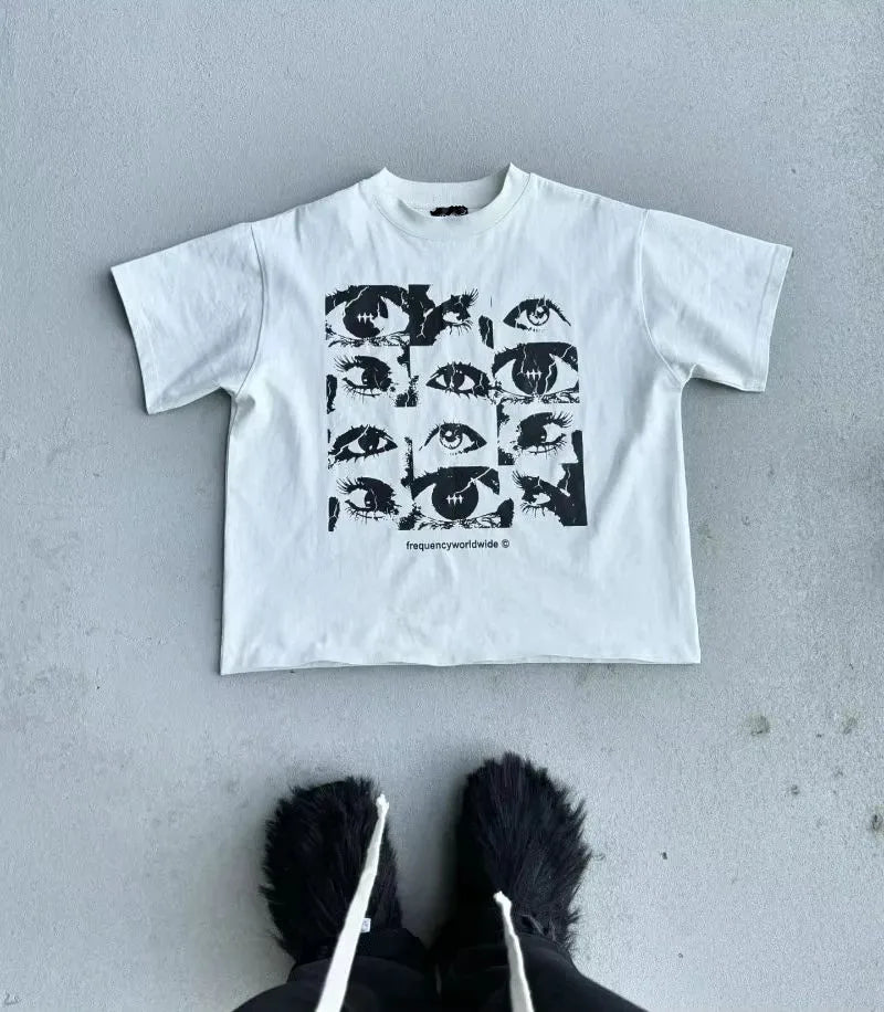 Harajuku Couple Casual Loose Oversized T-shirt Y2k Top Vintage Street Alphabet Print Short Sleeve Men Women T-shirt