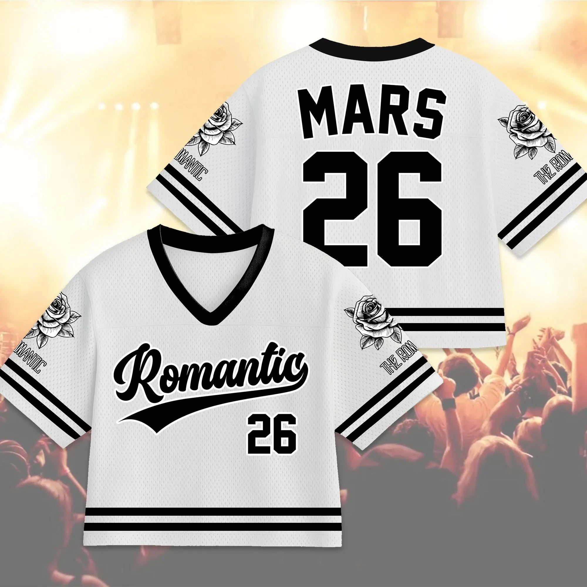 2026 Romantic Tour V-Neck Football Jersey Bruno Mars Inspired Concert Outfit Tee For Fans Kids Adults