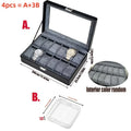 Men's 12 Slot Leather Watch Box with Lock, Luxury Watch Display Organizer + 3Pcs Clear Bracelet Storage Box 4Pcs Set