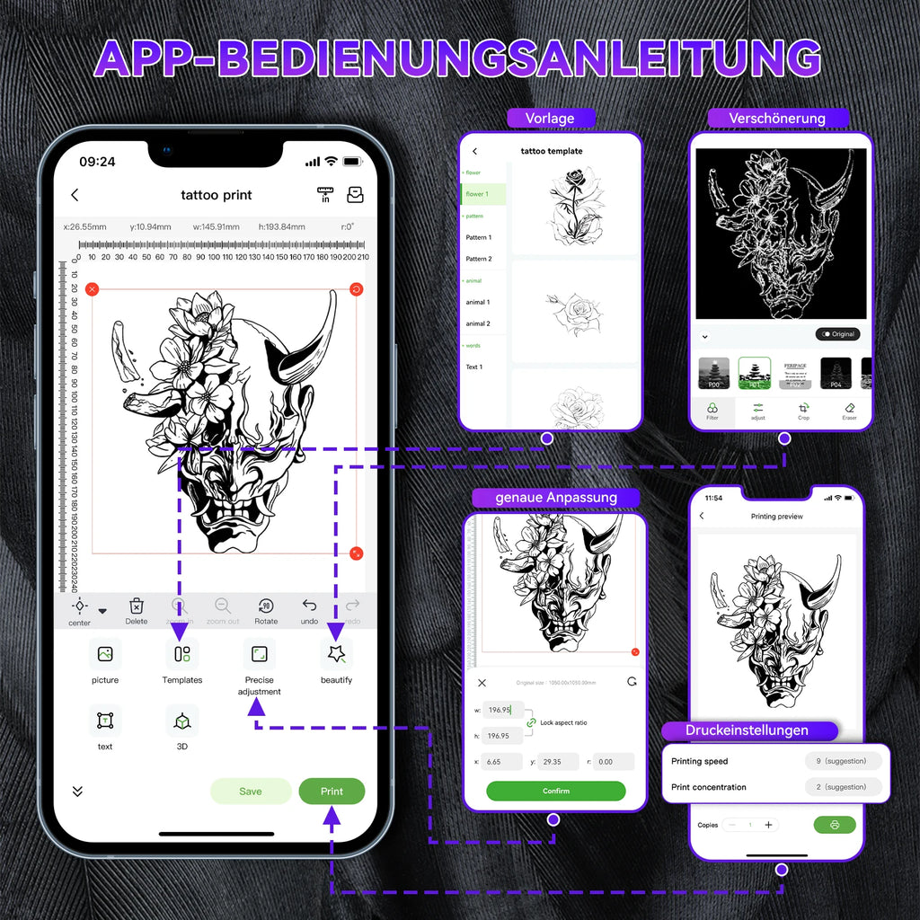 PeriPage P90 Thermal Tattoo Stencil Printer, Wireless Tattoo Machine with 5pcs Free Transfer Paper - Compatible with Phone & PC