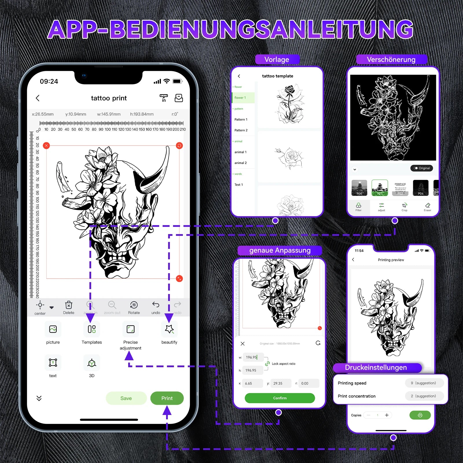 PeriPage P90 Thermal Tattoo Stencil Printer, Wireless Tattoo Machine with 5pcs Free Transfer Paper - Compatible with Phone & PC